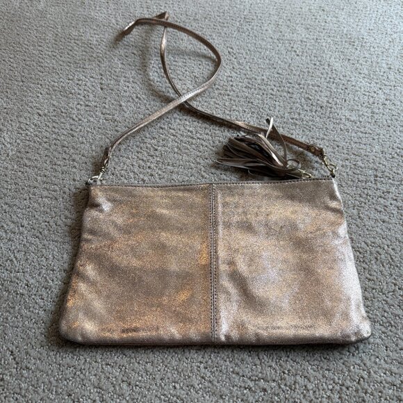 Topshop Gold Leather Bag Crossbody Tassel Zipper Removal Strap Boho Going Out - Picture 2 of 12